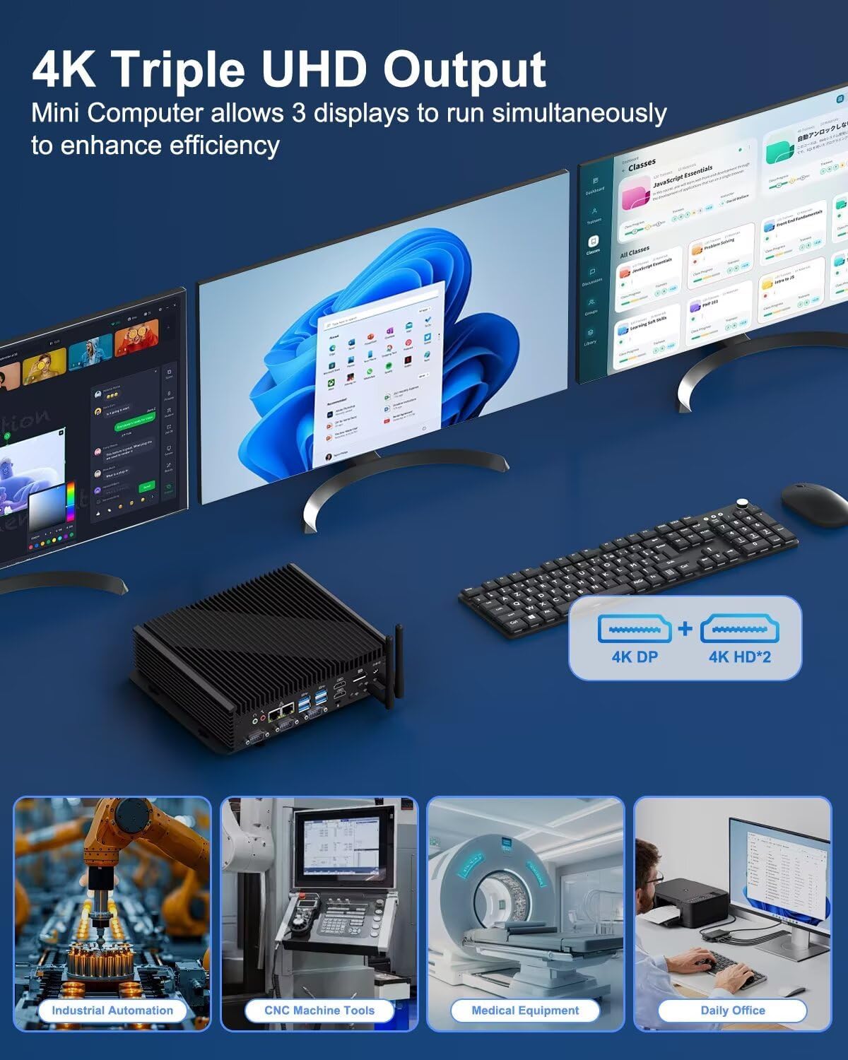 Mini PC – Mini Computer – Industrieel PC – Compact Desktop – Windows 11 Pro – Intel Core i5 1235U – 32GB DDR5 RAM – 1TB NVMe SSD – Ventilatorkoeling – 3x 4K Displays – 6x COM Poorten – WiFi 6 – 2x 2.5G LAN