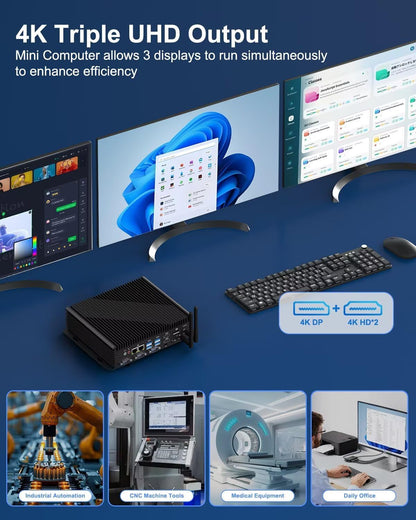Mini PC – Mini Computer – Industrieel PC – Compact Desktop – Windows 11 Pro – Intel Core i5 1235U – 32GB DDR5 RAM – 1TB NVMe SSD – Ventilatorkoeling – 3x 4K Displays – 6x COM Poorten – WiFi 6 – 2x 2.5G LAN