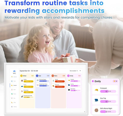 Digital Calendar, 15.6 Inch Smart Calendar & Chore Chart, 1920x1080 IPS Touchscreen Display for Family Schedule, Sync Schedules & Share Moments via App from Anywhere - Wall Mounted & Tabletop