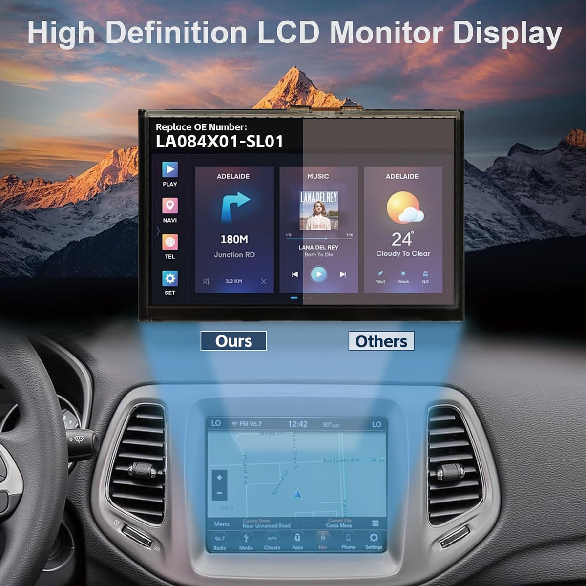8.4" Lcd scherm Radio Navigatie voor Chrysler Dodge Jeep LA084X01(SL)(01) LA084X01 (SL) (02) Lcd scherm Touchscreen Vervanging voor auto LA084X01-SL01 LA084X01-SL02, Nee voor Uconnect 4