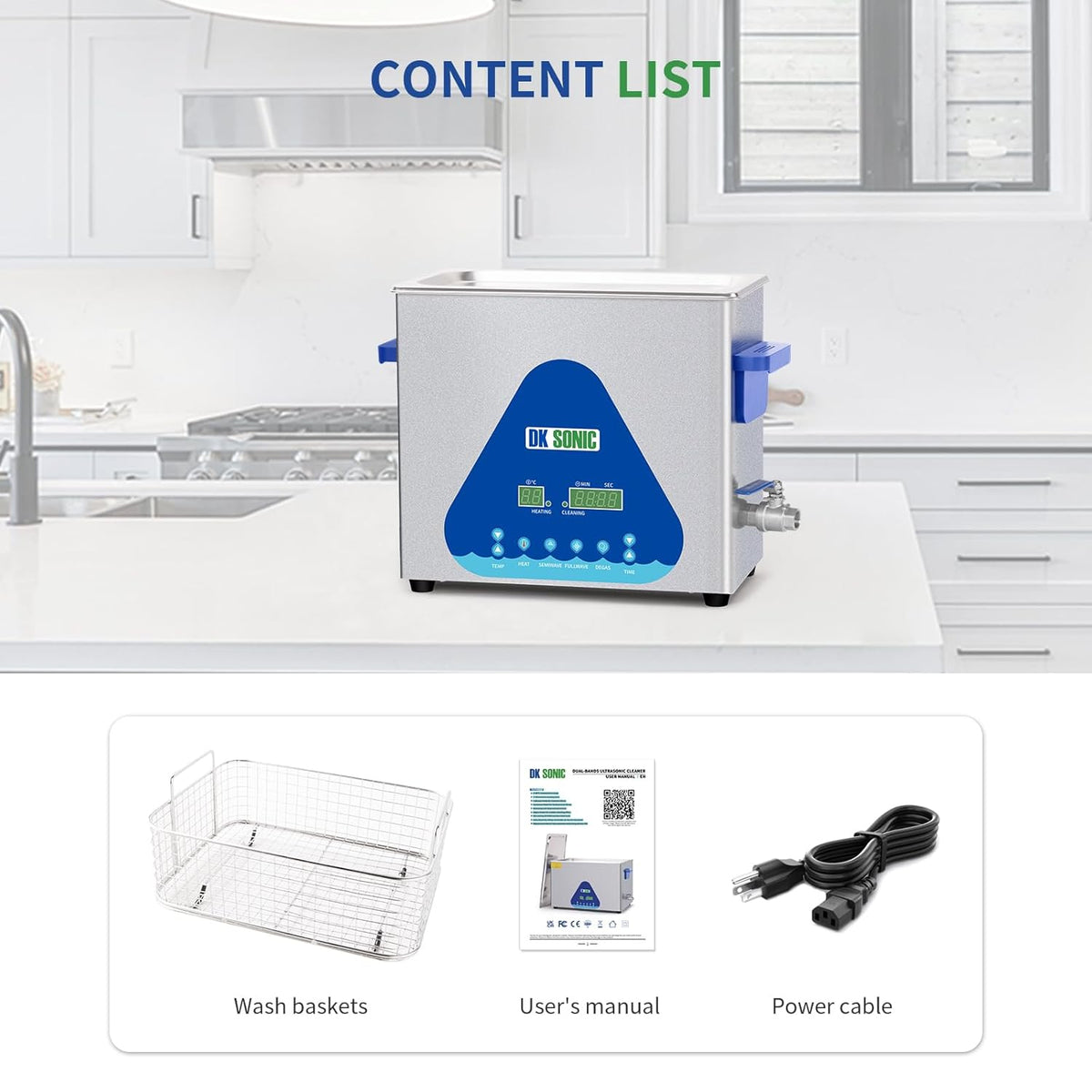 DK SONIC Industriële Ultrasoon Reiniger, 6L 180W Geluidsreiniger met Verwarming & Timer, Digitale Bediening voor Motoren, Carburateurs, Kettingen (Inclusief Mandje)