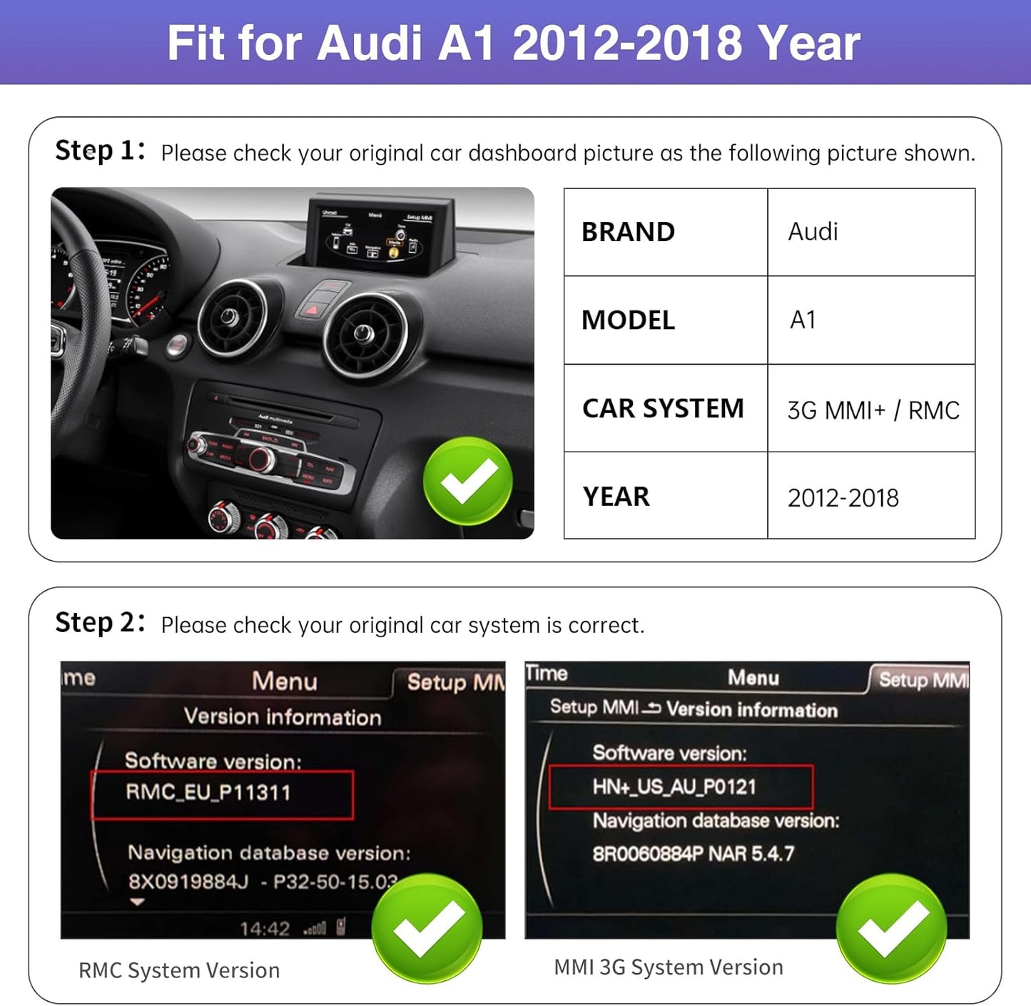 Road Top 12.3 Inch Autoradio Draadloos CarPlay Touchscreen voor Audi A1 2012-2018 Jaar, Autoradio Stereo Multimediascherm, Ondersteuning Draadloos Android Auto, Navigatie, Mirrorlink