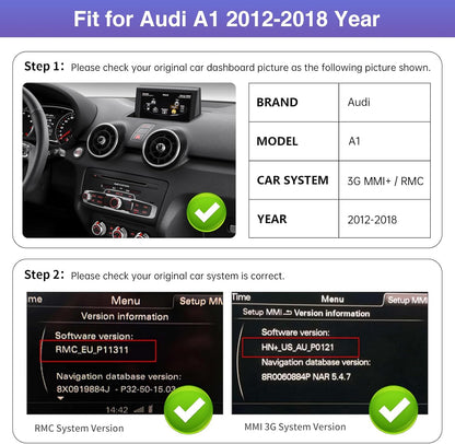 Road Top 12.3 Inch Autoradio Draadloos CarPlay Touchscreen voor Audi A1 2012-2018 Jaar, Autoradio Stereo Multimediascherm, Ondersteuning Draadloos Android Auto, Navigatie, Mirrorlink