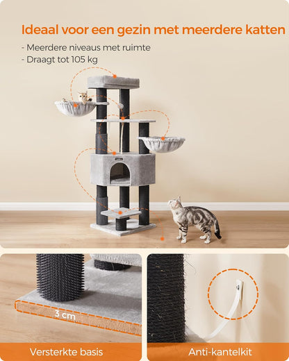Krabpaal – Kattenboom – Kattenmeubel – Krabmeubel – Speelboom – Groot Formaat 160 cm Hoog – 11,3 cm Dikke Sisal Palen