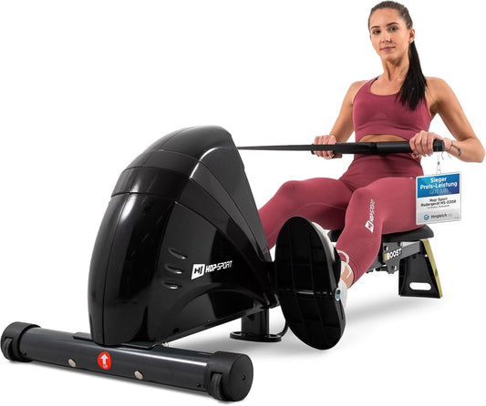 Hop-Sport Magnetic Rower HS-030R Boost, 10 Levels Of Silent Magnetic Resistance, Flywheel 9kg, Indoor Foldable Rowing Machine, LCD Monitor and Transport Wheels, for Home Use, max. 120kg - QUORE