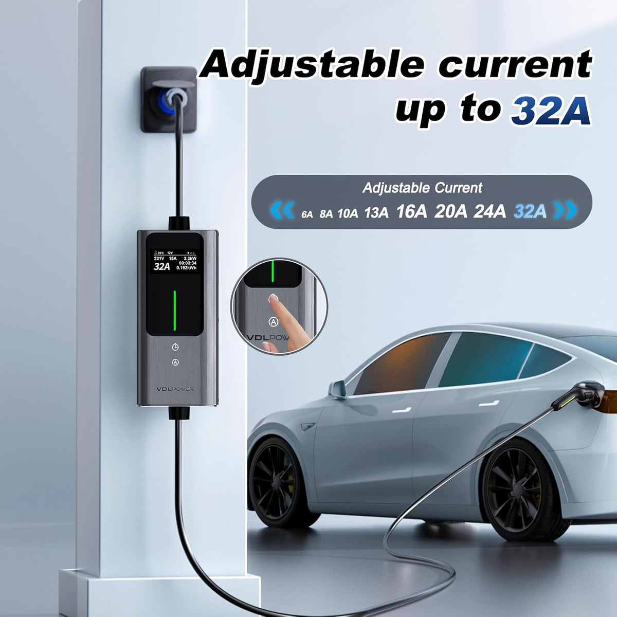 Type 2 oplaadkabel CEE, 7 kW / 5 m oplaadkabel elektrische auto, 6A-32A draagbare EV oplader, type 2 Wallbox laadstation voor elektrische voertuigen met eenfasige, IP65