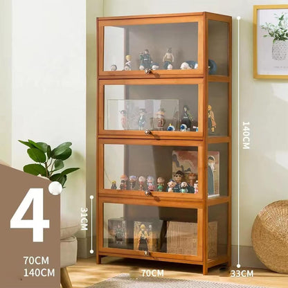 Vitrinekast voor verzamelaars, frame van natuurlijk bamboe, vitrine uit de acrylcollectie, stofdicht, geschikt voor thuis- en kantoorgebruik (houtkleur, 4-vloers-80 cm)