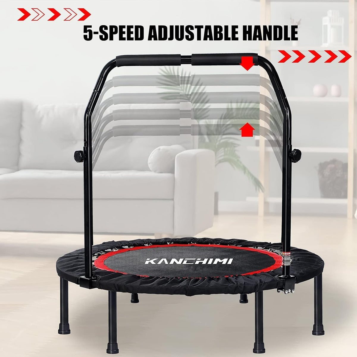 Kanchimi 48 inch Opvouwbare Mini Fitness Indoor Oefening Workout Rebounder Trampoline met Handvat, Max Belasting 350 lbs (zwart)