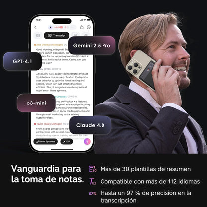 Plaud Note Digitale AI Spraakrecorder voice recorder met AI Transcriptie en samenvattingen audio ondersteunt 112 talen audio recorder voor colleges vergaderingen (Zwarte Hoes met Zwarte Note)