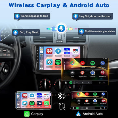 2G+64G Android Car Stereo for Mazda 3 2009-2013, 9 inch Touchscreen Radio with Wireless Carplay & Android Auto/WiFi/GPS/Bluetooth/EQ/FM RDS Radio+Backup Camera +Mic