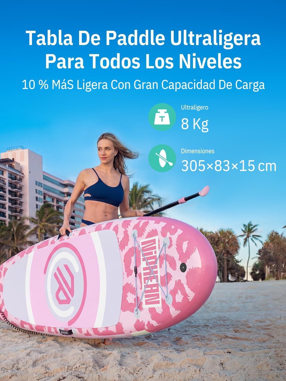 Niphean SUP Board met Stabiele Vin en Duurzame, Stand up Paddle Board Accessoires, 305cm Paddle Board voor Volwassenen & Jeugd, Ideaal voor Beginners, Veelzijdige Yoga