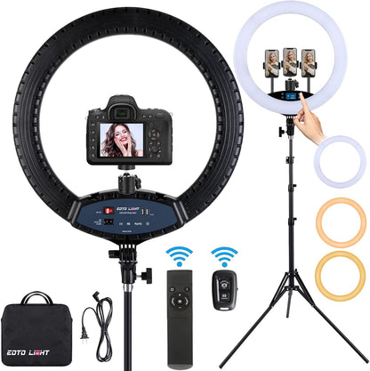 19 inch LED Ring Light LCD Display Touch Screen met statief Dimbare make-up Selfie Ring Light voor Studio Portret YouTube Vlog Video Shooting met draagtas en afstandsbediening, CRI>90