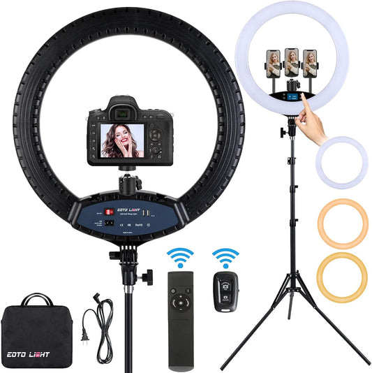 19 inch LED Ring Light LCD Display Touch Screen met statief Dimbare make-up Selfie Ring Light voor Studio Portret YouTube Vlog Video Shooting met draagtas en afstandsbediening, CRI>90