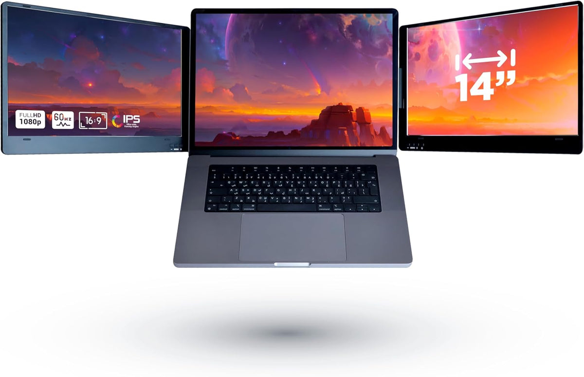 Revolutioneer uw werk met twee laptopscherm - Plug and Play 14 inch FHD 1080P IPS (macOS/Windows/Linux) - Drievoudig laptopscherm voor maximale productiviteit