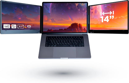 Revolutioneer uw werk met twee laptopscherm - Plug and Play 14 inch FHD 1080P IPS (macOS/Windows/Linux) - Drievoudig laptopscherm voor maximale productiviteit