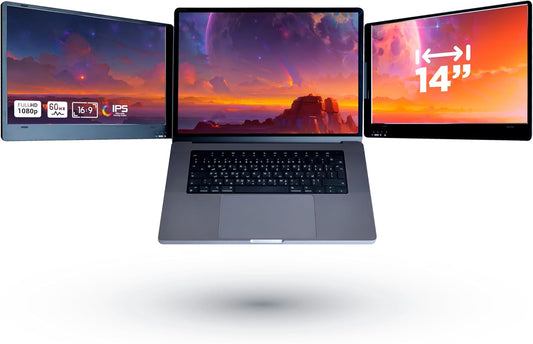 Revolutioneer uw werk met twee laptopscherm - Plug and Play 14 inch FHD 1080P IPS (macOS/Windows/Linux) - Drievoudig laptopscherm voor maximale productiviteit