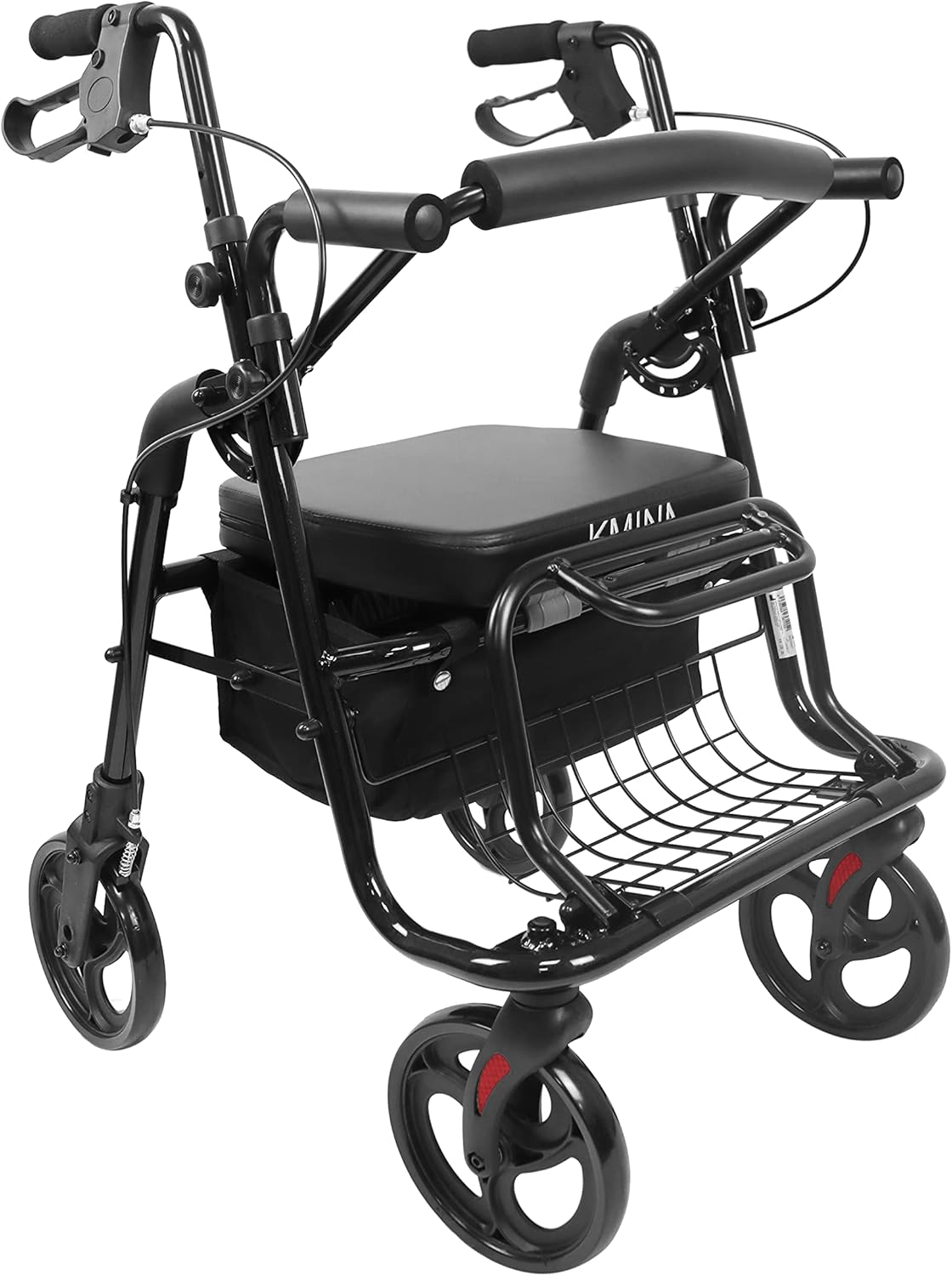 KMINA - Rollator rolstoel 2-in-1 gladde bodem, mand, senioren opvouwbaar, zwart