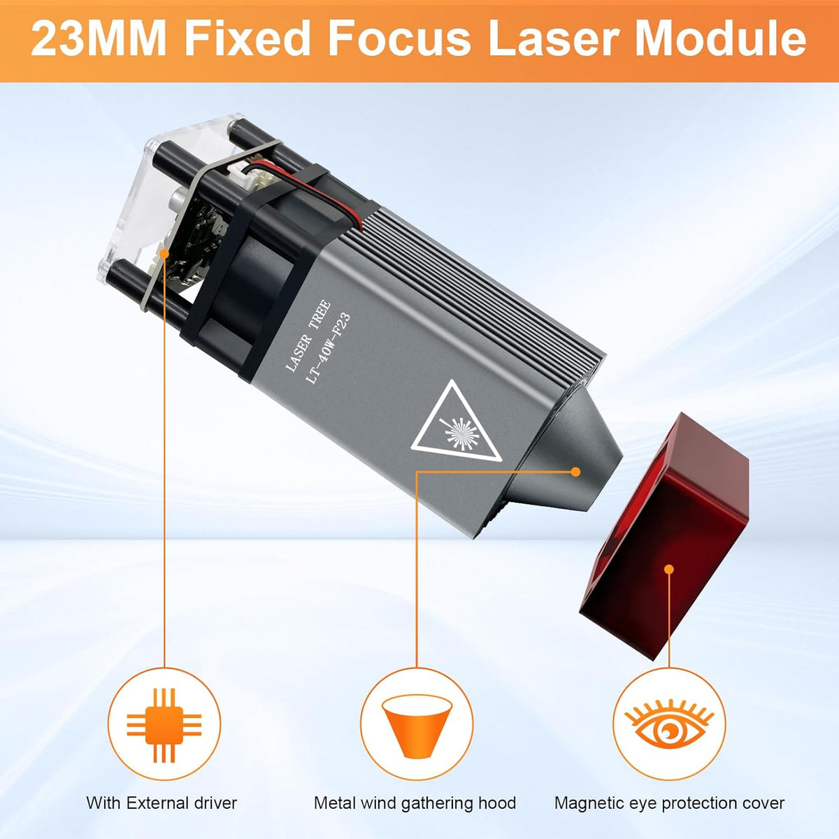 Opgewaardeerde 40W Lasermodule, LASER TREE 23mm Balance graveer- en snijkop met vaste focus, lasergraveermodule 5W optisch vermogen met metalen windkap, geschikt voor lasergraveermachine