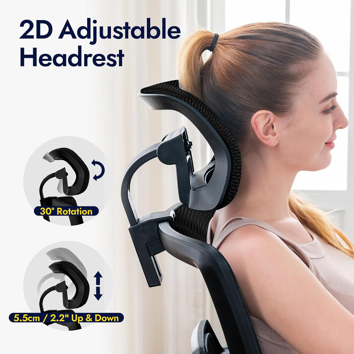 Ergonomic Office Chair, Fully Mesh Office Chair with Lumbar Support, Adjustable 3D Armrest, Headrest, Large and High Swivel Computer Chair (Effen - Black)