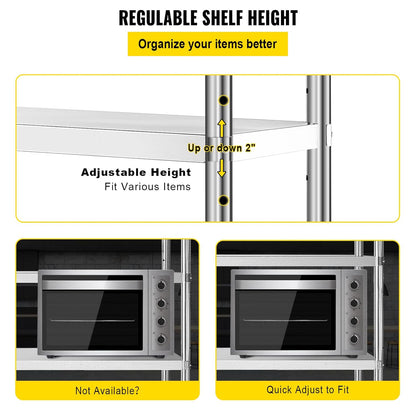 VEVOR Stainless Steel Shelving 48x18.5 Inch 5 Tier Adjustable Shelf Storage Unit Stainless Steel Heavy Duty Racks for Kitchen Commercial Office Garage Storage 350 Lbs Per Shelf