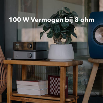 WiiM Vibelink Amp | 100W versterker met premium ESS 9039Q2M DAC en TI TPA3255 | Compatibel met WiiM Mini, Pro, Pro Plus en Ultra | RCA-, coaxiale en optische ingangen | Space Gray