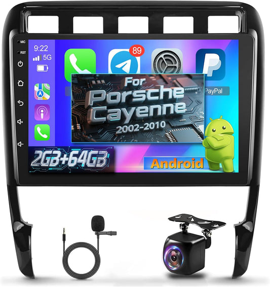 NHOPEEW Android 13 autoradio voor Porsche Cayenne 2002-2010 met Apple Carplay en Android Auto 9 inch touchscreen 2+64G autoradio GPS navigatie Hi-Fi + AHD achteruitrijcamera en microfoon