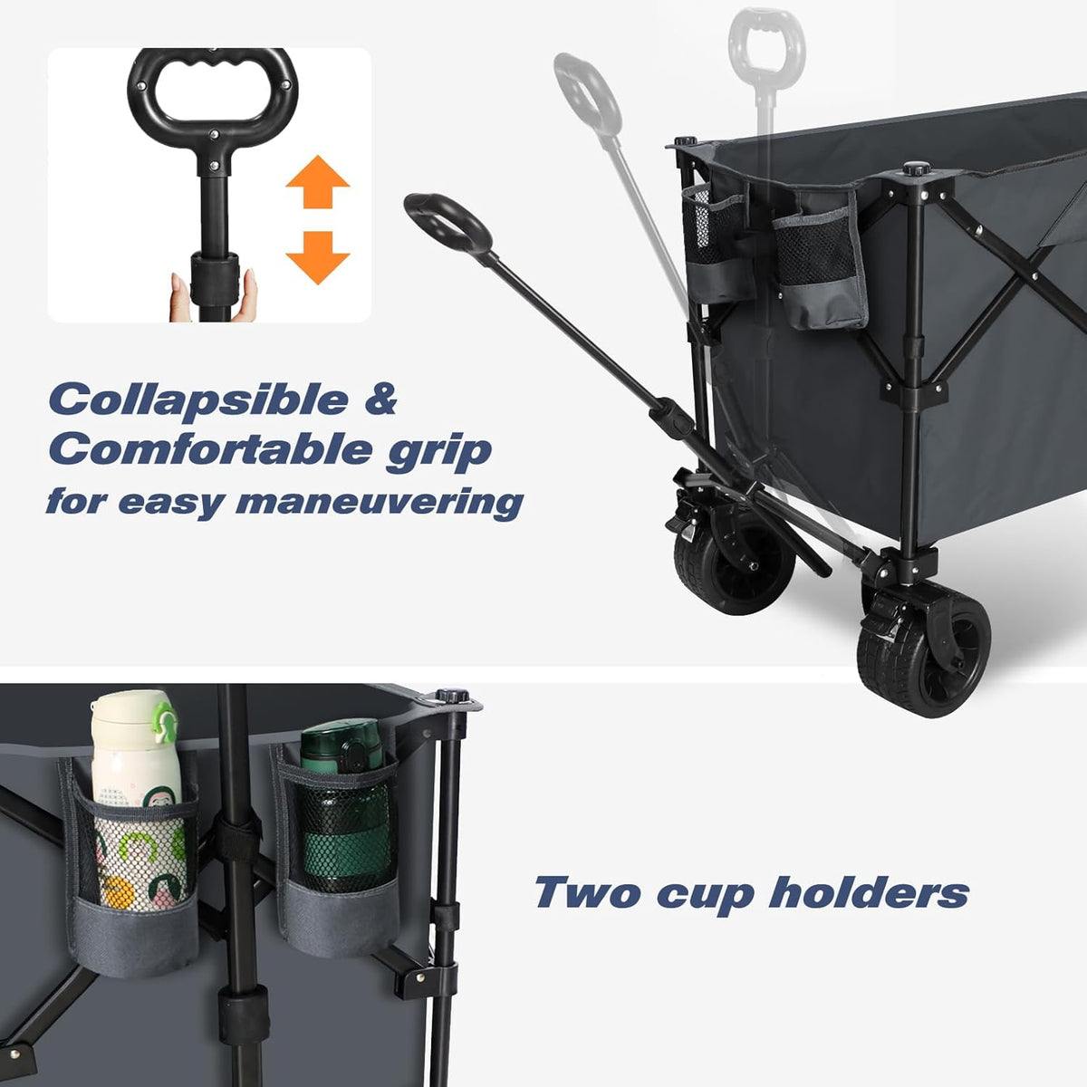 Chihee Handwagen, tuinwagen, inklapbaar, buiten, hulpprogrammawagen, strandwagen, 220 l, zeer belastbaar, draagbaar, alle terreinwielen, oversized tas, 1 inklapbaar bureau, 2 bekerhouders