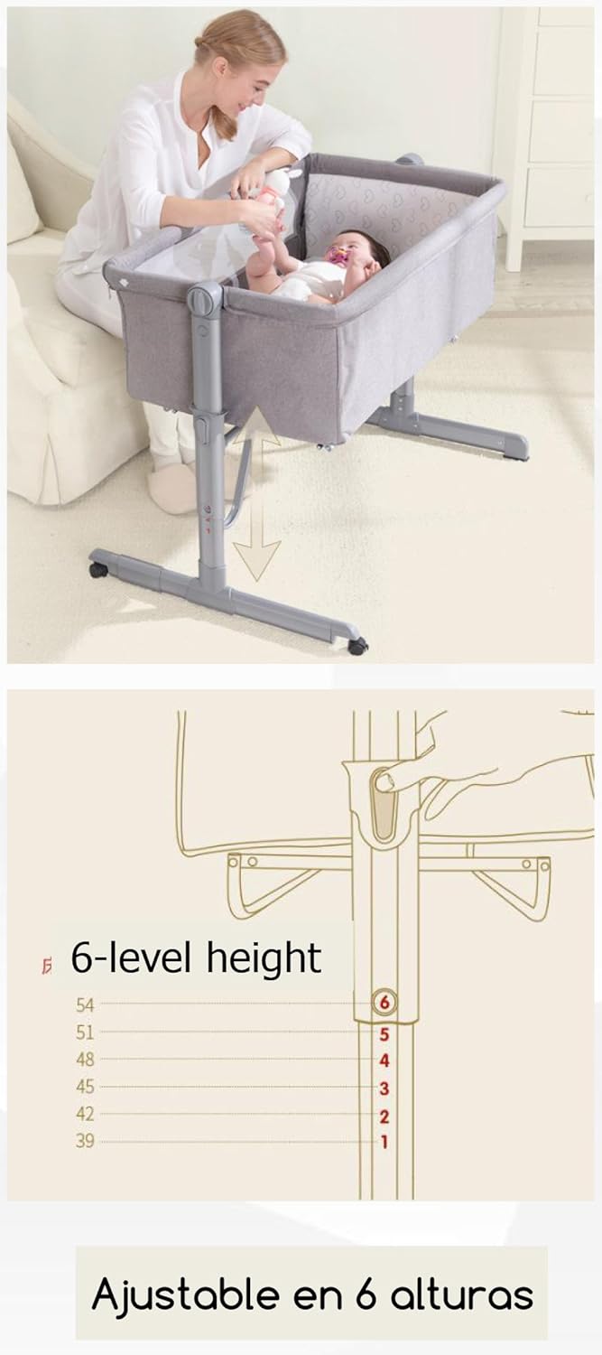 Babify - Mini-kinderbed, verstelbaar, meerdere hoogtes, verstelbaar, incl. matras, grijs, 1 stuk