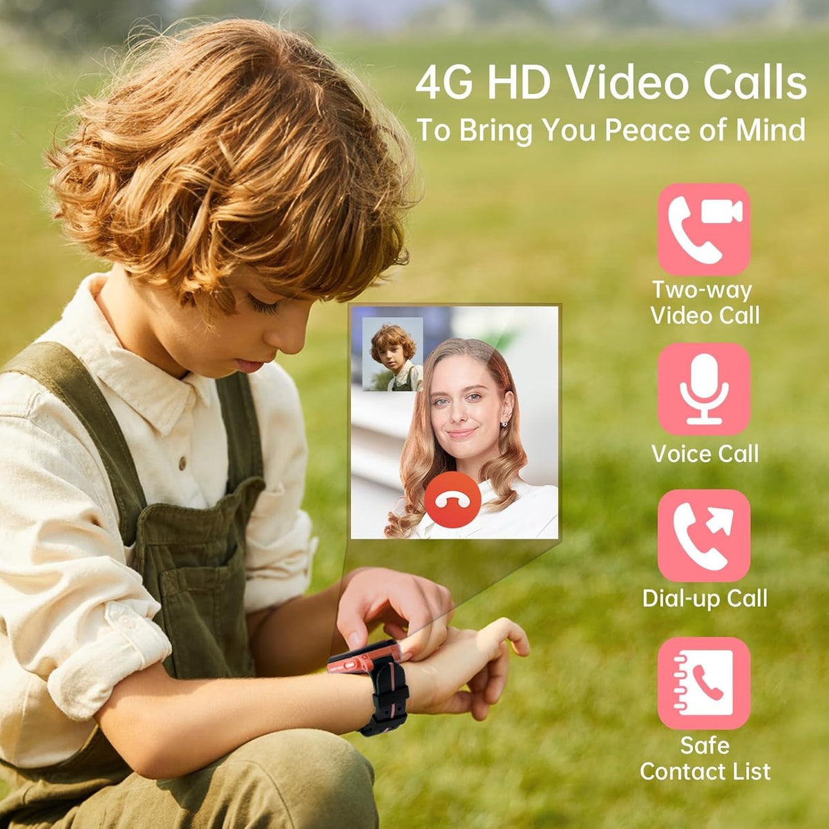 imoo Z1 Smartwatch voor kinderen met GPS, smartwatch voor kinderen met GPS en telefoon, kindersmartwatch met langdurige video en telefoonoproep, IPX8 waterdicht, roze