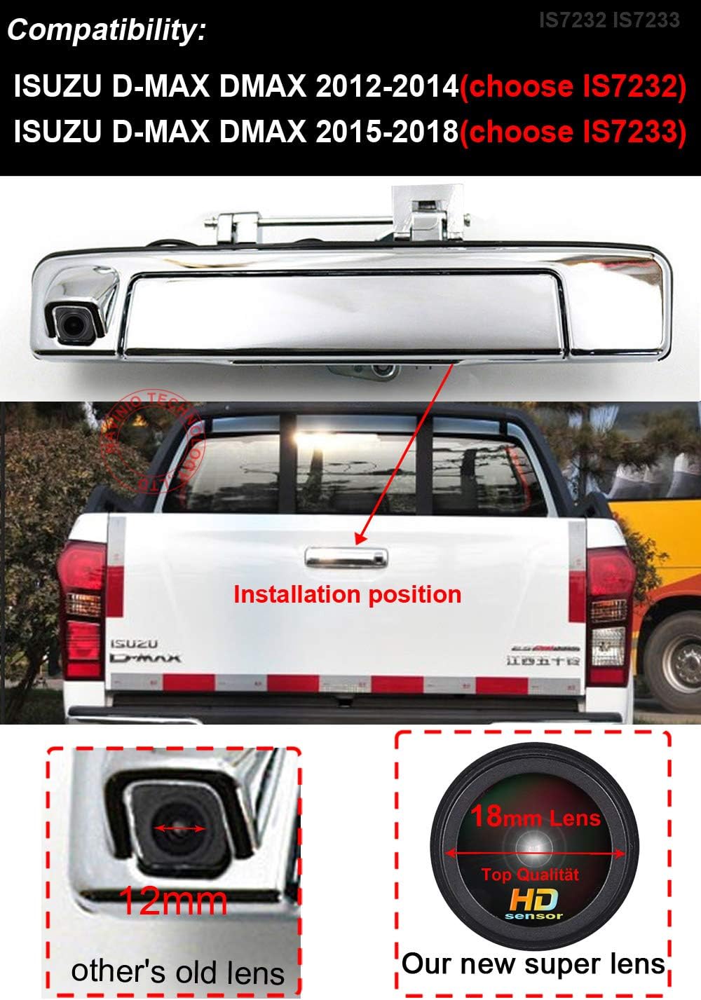 IP68 HD CCD Sensor Voertuig Trunk handvat 170 Wide Angle Night Vision Achteruitkijkcamera voor Isuzu D-MAX, NO.IS7233(285mm)