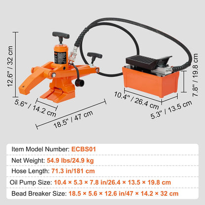 VEVOR Hydraulische kraalbreker, 1000 psi, wielbreker met metalen voetpomp, heavy duty stalen wielbreker voor tractoren, vrachtwagens, bussen, maaiers, quads