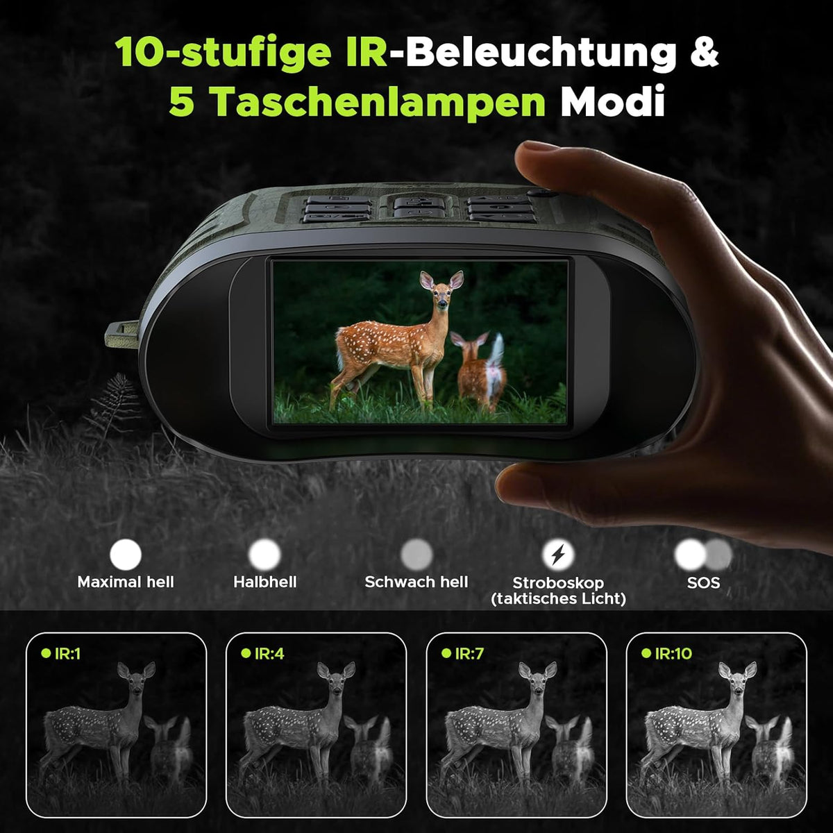 Nachtzichtapparaat, 112 MP 4K nachtzichtapparaat, jacht met 12 x digitale zoom en 5000 mAh oplaadbaar, 64 GB TF-kaart, infrarood zicht, 400 m bereik, perfect voor jacht, camping en veiligheid
