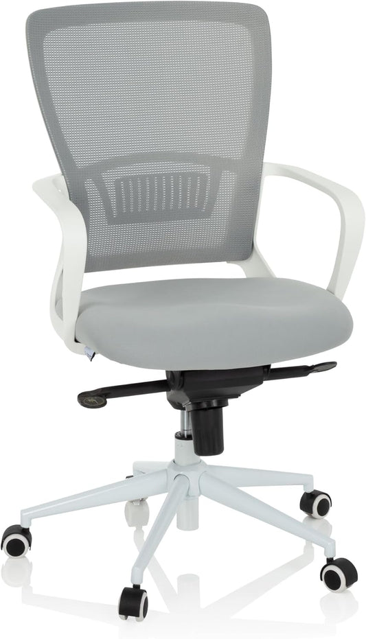 hjh OFFICE 760016 bureaustoel ESTRIA stof lichtgrijs/wit bureaustoel met netrug, in hoogte verstelbaar, 107 x 56,5 x 58 cm