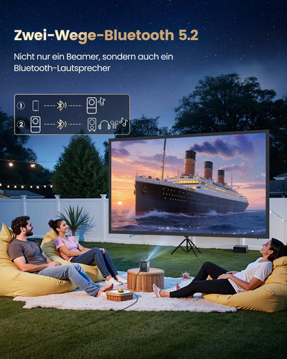 Netflix Official Mini-beamer, 4K [Dolby Audio], smart beamer, klein, met WiFi6, 2-weg bluetooth, Full HD, 1080P, elektrische focus, auto, verticale trapeziumcorrectie, korte afstand, projector