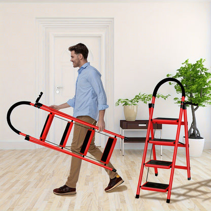 Vouwtrap – Trapladder – Opstapkruk – Vouwladder – Stalen Huishoudtrap – 4 Treden – Antislip Treden – Inklapbaar Met Gereedschap Plateau