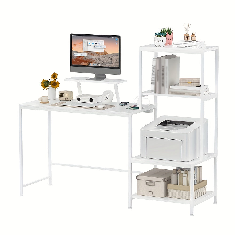 Bureau – Studietafel – Computertafel – Werkplek – Schrijftafel – Massief Houten Blad – Stevig Metalen Frame – Wit – Ruimtebesparend – Krasbestendig