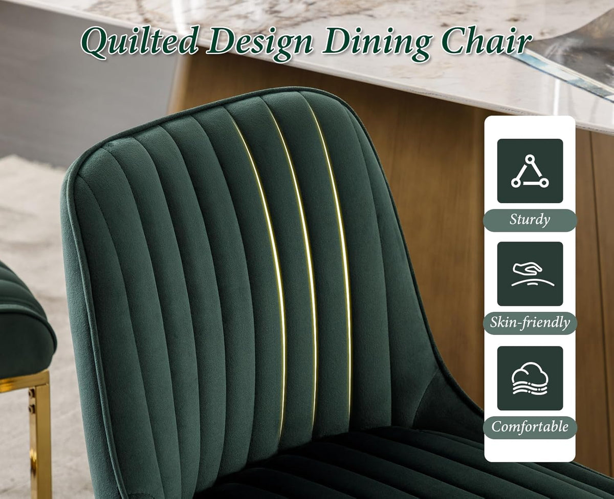 Fluwelen Stoelen – Eetkamerstoelen – Bureaustoelen – Woonkamerstoelen – Zonder Armleuning – Set Van 4 Groen – Met Stevig Metalen Frame – Comfortabele 12 Cm Dikke Zitting - QUORE