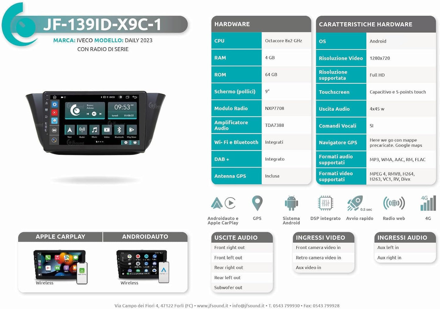 Autoradio Iveco Daily – Navigatiesysteem – Multimedia Speler – Touchscreen Radio – Inbouw Autoradio – 9" Touchscreen – Android 8-Core Processor – Bluetooth WiFi USB DAB+