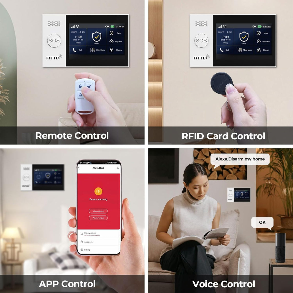 PGST 4G alarmsysteem voor thuis, wifi-alarminstallatie voor woning, met 1080p panen/kantelcamera en wifi-camera voor buiten, raamdeursensoren, bewegingsmelder, afstandsbedieningen, werkt met Alexa