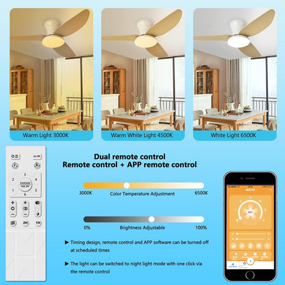Plafondventilator met ledlicht, stil, plafondlamp, ventilator met afstandsbediening, 107 cm, omkeerbaar, DC-ventilator, 6 snelheden, timer voor eetkamer, woonkamer