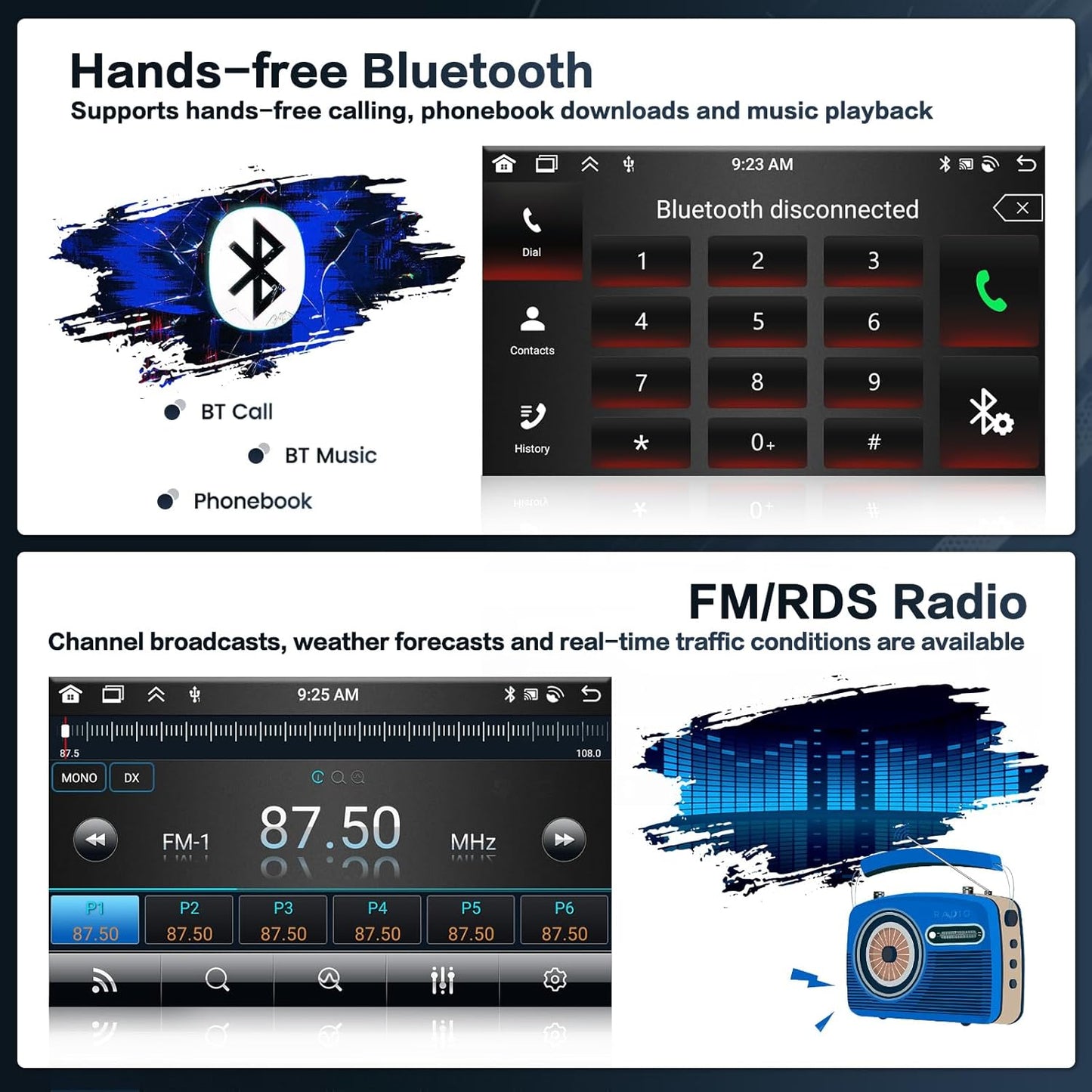 Android Radio – Autoradio – Multimedia Systeem – Navigatiesysteem – Touchscreen Radio – 9 Inch HD Scherm – Draadloze CarPlay & Android Auto – AHD Achteruitrijcamera & GPS Navigatie