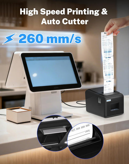 Thermoprinter, bondrukcer, 80 mm, thermische directe printer met USB-seriële LAN-poort, auto-cut lade, POS-printer, compatibel met ESC/POS Mac Windows Linux - V330M