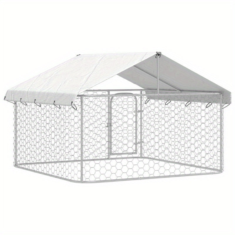 Hondenhok Buiten – Hondenren – Hondenkooi – Hondenkennel – Dierenren – Weerbestendig – Gegalvaniseerd Stalen Frame – 200x200x150 cm Met Dak