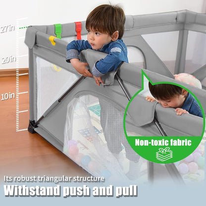 Heyo.Ja Foldable Baby Playpen, Large Playground, Playpen for Babies and Toddlers, Play Pens for Babies and Toddlers with Gate, Portable Playpen for Indoor and Outdoor Use 120 x 120 x 68 cm - QUORE