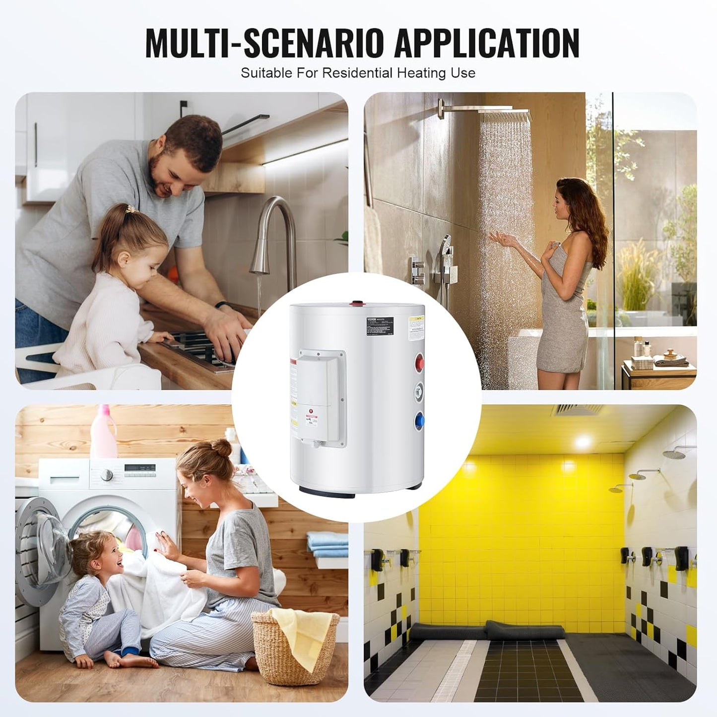 VEVOR Elektrische doorstroomboiler, 1,6 kW, doorstroomboiler met tank van 40 l, met led-display, bediening met knop, waterdichte zijaansluiting, IPX4 waterdichte zijaansluiting, on-demand verwarming