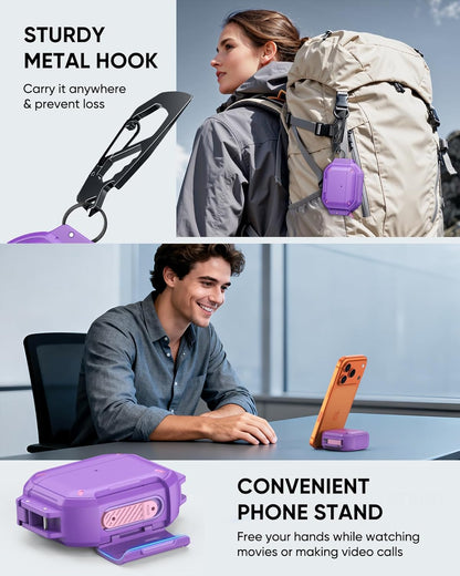 MoKo Case Compatible with AirPods Pro 3 Case with Secure Lock - IP68 Waterproof & Military-Grade Cover for iPods Pro 3, Protective Earpods Pro 3 Cover with Keychain, Phone Stand & Cleaner Kit, Purple