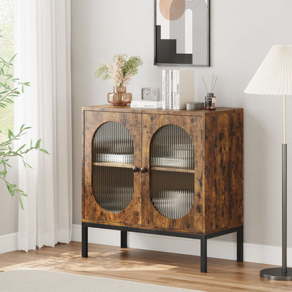 Buffetkast – Dressoir – Opbergkast – Kast – Sideboard – Retro Kleur – Verstelbare Planken – Hout en Rattan – 80x40x82 cm