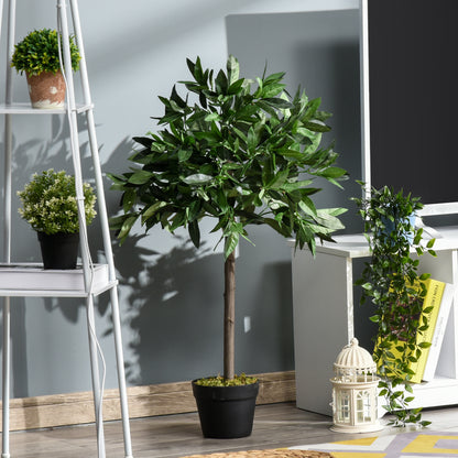 Kunstboom – Kunstlaurier – Kunstplant – Kunstplanten – Kunstbomen – Set Van 2 – 90 cm Hoog – Cement Pot – Voor Binnen En Buiten – Onderhoudsvrij – Groen
