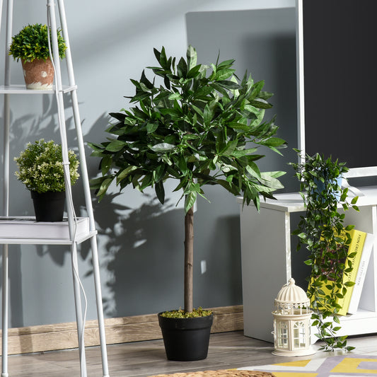 Kunstboom – Kunstlaurier – Kunstplant – Kunstplanten – Kunstbomen – Set Van 2 – 90 cm Hoog – Cement Pot – Voor Binnen En Buiten – Onderhoudsvrij – Groen