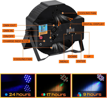 UKing 4PCS Oplaadbare LED PAR -batterij, RGB 36 LED -podium Licht DMX7CH, Party Light 7 Modi Lichte effecten met afstandsbediening voor DJ Disco Wedding Christmas Stage Lighting